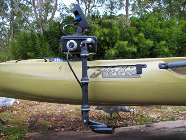 Removable fish-finder on Hobie kayak using RAILBLAZA